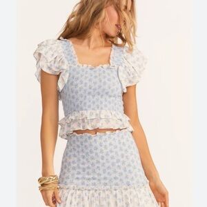 LoveShackFancy Wrenley Top Powder Blue, Size XL